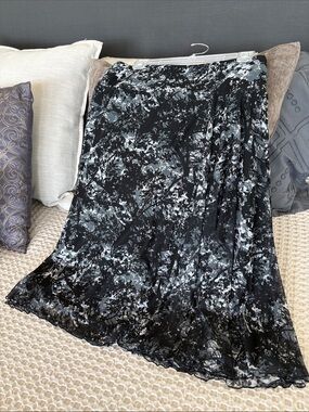 Coldwater Creek Black & Gray Printed Midi Skirt